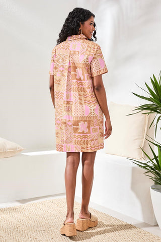 Printed Cotton Poplin Button Up Dress-Wisteria