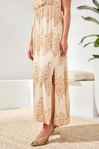 Flowy Crosshatch V-Neck Empire Waist Maxi Dress-Canvas