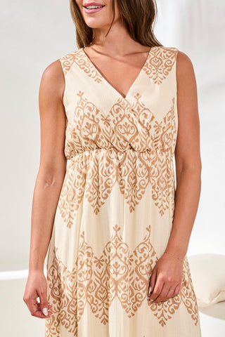 Flowy Crosshatch V-Neck Empire Waist Maxi Dress-Canvas