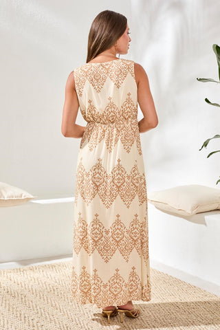 Flowy Crosshatch V-Neck Empire Waist Maxi Dress-Canvas