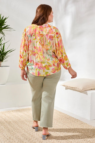 Blouse À Col À Découpe Et Manches Dolman Imprimée-SoieRose