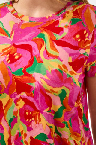 Printed Jersey Crew Neck Top With Side Ruching-Pinkglow