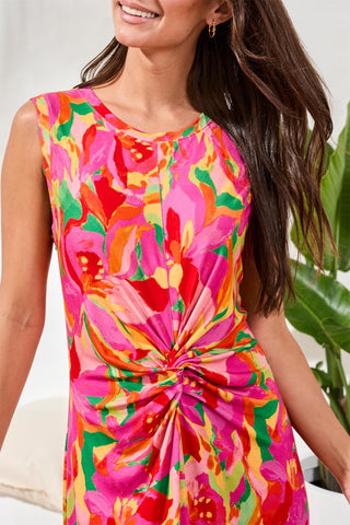 Printed Sleeveless Jersey V‑Neck Front‑Knot Dress-Pinkglow