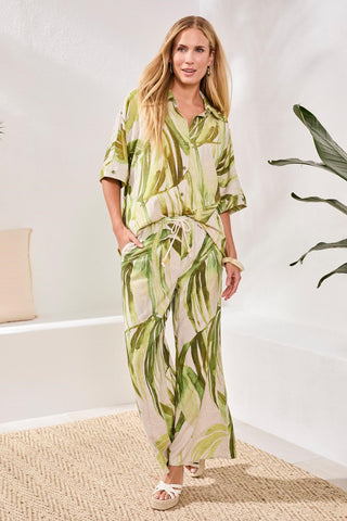 Flowy Linen Flare Pants With Drawcord Waist-Mintleaf
