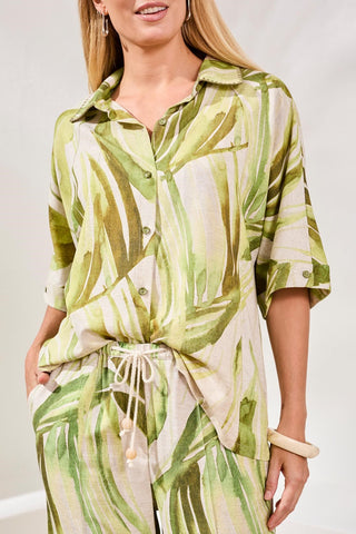 Flowy Linen Dolman Elbow Sleeve Blouse-Mintleaf