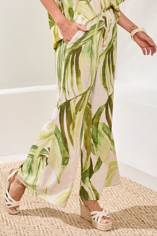 Flowy Linen Flare Pants With Drawcord Waist-Mintleaf