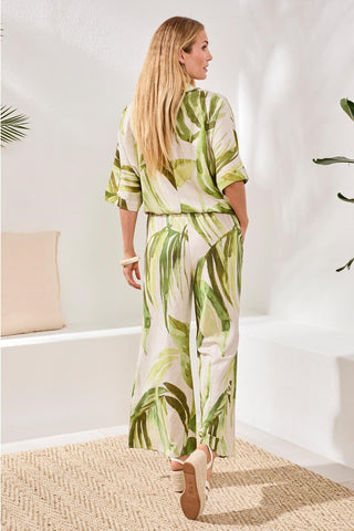 Flowy Linen Flare Pants With Drawcord Waist-Mintleaf