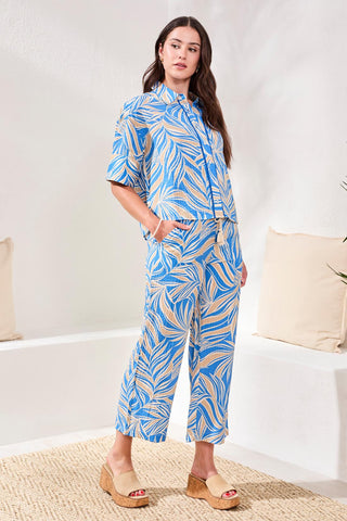 Printed Loop Stitch Button-Front Camp Shirt-Royal