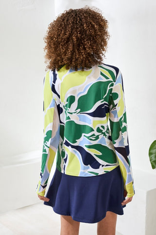 UPF 50+ High Performance Mesh Mock-Neck Zip-Up Cardigan With Thumbholes -Florallime