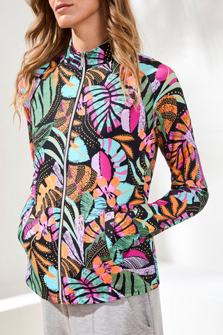 UPF 50+ High Performance Mesh Mock-Neck Zip-Up Cardigan With Thumbholes-Tropical