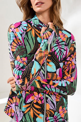 UPF 50+ High Performance Mesh Mock-Neck Zip-Up Cardigan With Thumbholes-Tropical