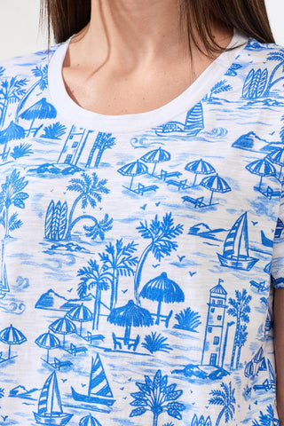 Printed Slub Knit Crew Neck Top-Royal