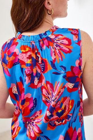 Notch Neck Frill Detail Printed Blouse-Turkishsea