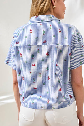 Cotton Stripe Cactus Camp Shirt-White