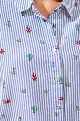 Cotton Stripe Cactus Camp Shirt-White