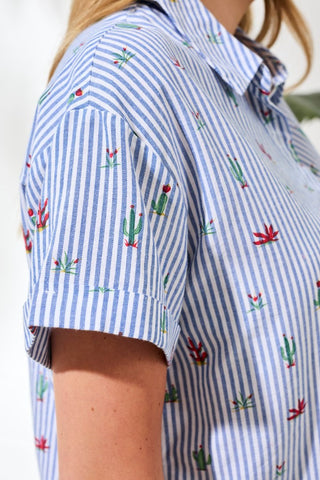 Cotton Stripe Cactus Camp Shirt-White