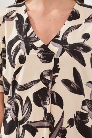 Printed Woven Short Sleeve Tunic Dress-Canvas