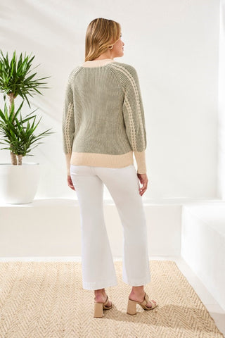 Two-Tone Diamond Knit Combed Cotton Cardigan-Moss