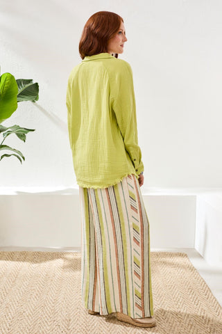 Crinkle Gauze Button-Front Tie Blouse-Greenbanana