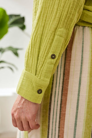 Crinkle Gauze Button-Front Tie Blouse-Greenbanana
