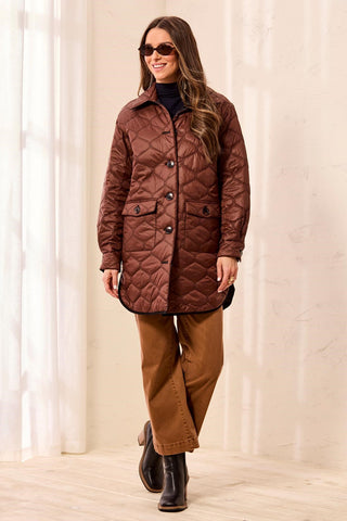 Reversible Diamond Quilted Button-Front Jacket-Brown/black
