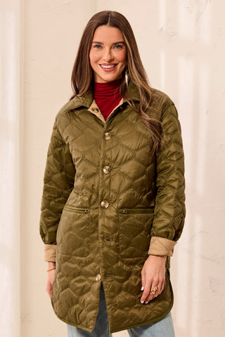 Reversible Diamond Quilted Button-Front Jacket-Suede/olive