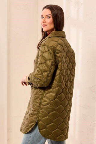 Reversible Diamond Quilted Button-Front Jacket-Suede/olive