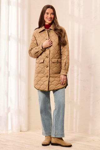 Reversible Diamond Quilted Button-Front Jacket-Suede/olive