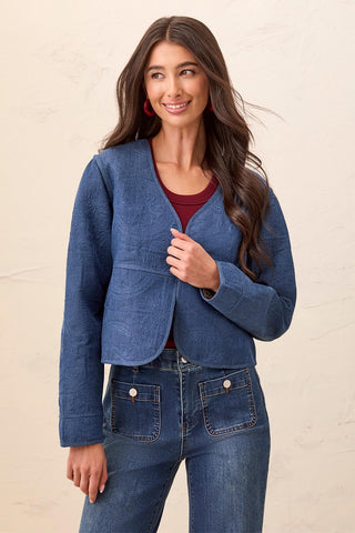 Reversible  Quilted Long Sleeve Statement Jacket-Sharpblue