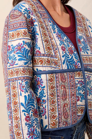 Reversible  Quilted Long Sleeve Statement Jacket-Sharpblue
