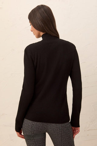 Cardigan Boutonné En Tricot Côtelé -Noir