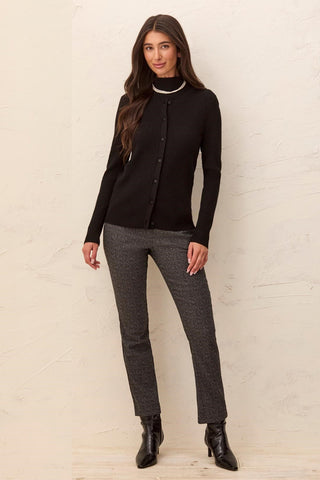 Cardigan Boutonné En Tricot Côtelé -Noir
