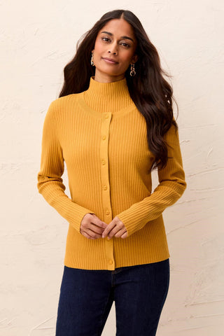 Ribbed Button-Front Sweater Cardigan-Buff
