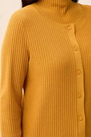 Ribbed Button-Front Sweater Cardigan-Buff