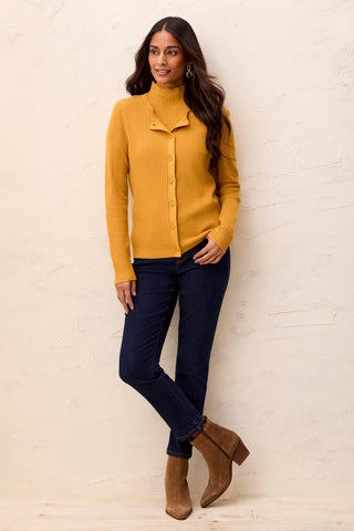 Ribbed Button-Front Sweater Cardigan-Buff