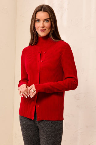 Cardigan Boutonné En Tricot Côtelé -Piment