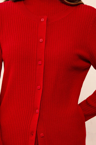 Cardigan Boutonné En Tricot Côtelé -Piment