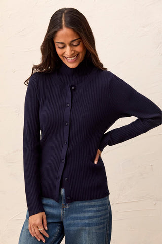 Cardigan Boutonné En Tricot Côtelé -Saphir
