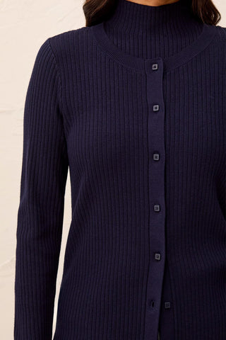 Cardigan Boutonné En Tricot Côtelé -Saphir