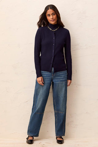 Cardigan Boutonné En Tricot Côtelé -Saphir