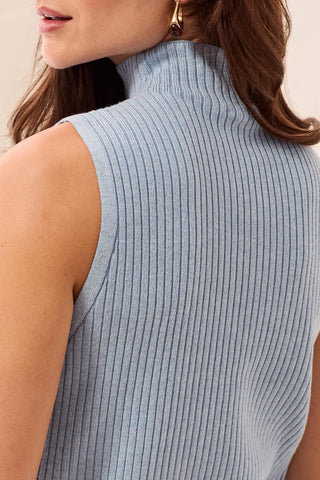 Ribbed Funnel Neck Sleeveless Knit Tank-H fog
