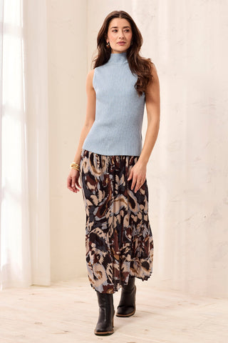 Ribbed Funnel Neck Sleeveless Knit Tank-H fog