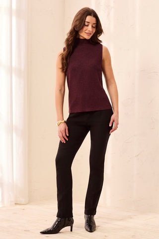 Ribbed Funnel Neck Sleeveless Knit Tank-H fudge