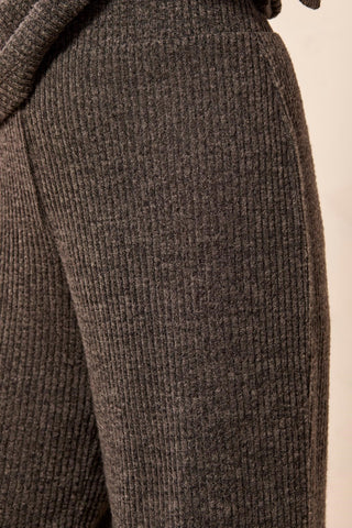 Pantalon Détente Fluide À Taille Haute En Maille Côtelée-Charbon