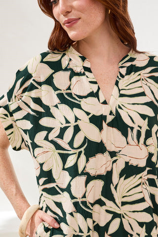 Ruffle-Sleeve Notch Neck Shift Dress-Rainforest