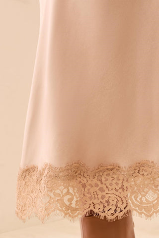 Satin Effect Midi Skirt With Lace Trim Hem-Pashmina