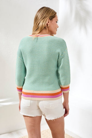Scoop Neck Cotton Stripe Sweater-Mintleaf