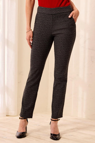 Pantalon En Maille Jacquard Ajusté Avec Taille Elastique-Noir