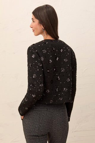 Veste en Tweed à Paillettes et Boutons-Noir