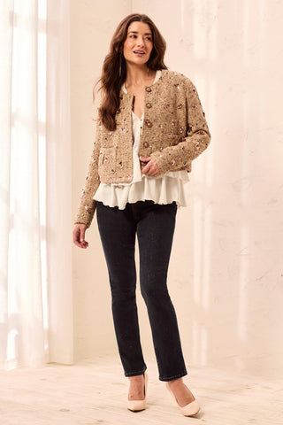 Veste en Tweed à Paillettes et Boutons-Écorce de noisetier
